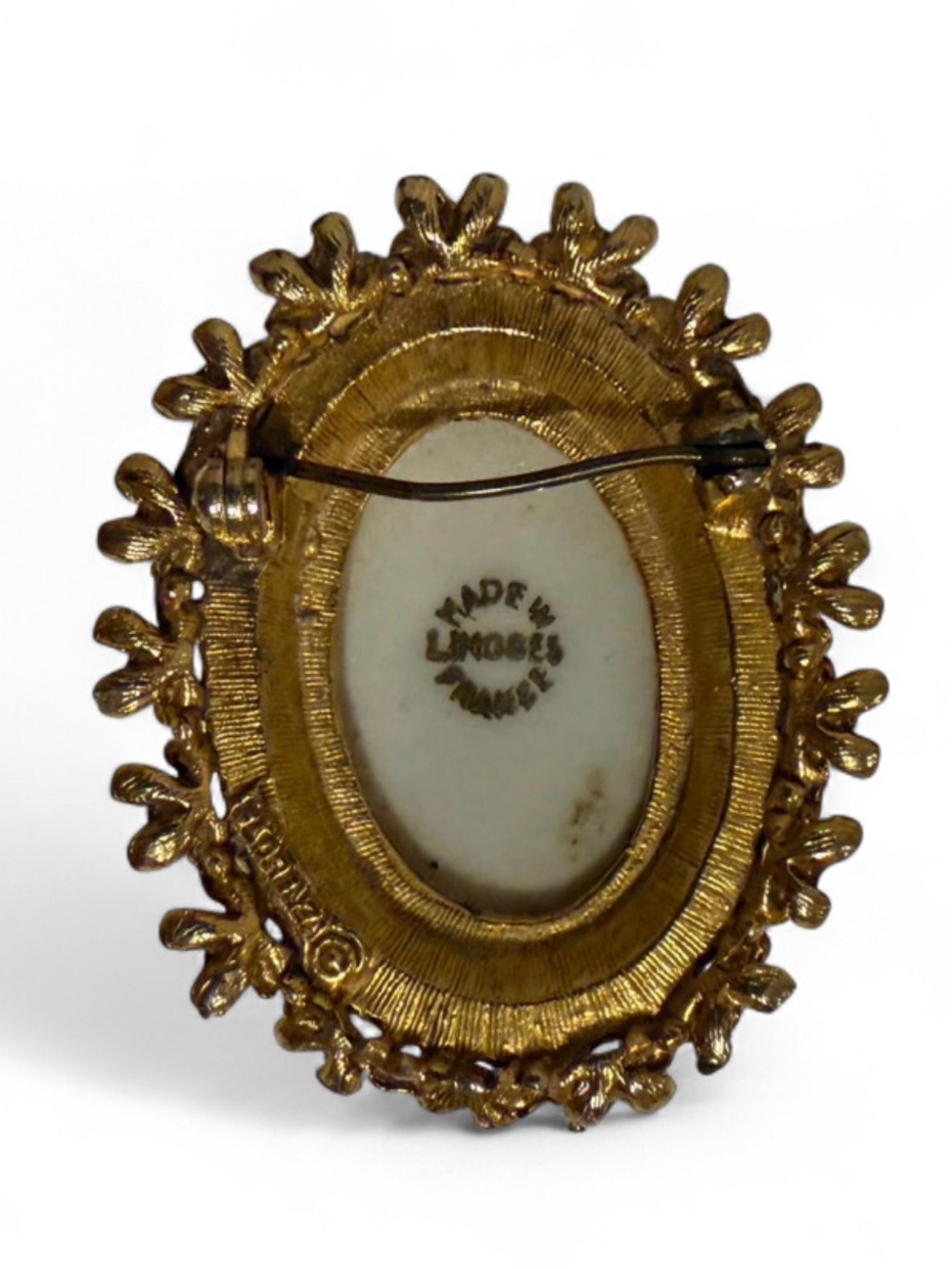 Vintage Limoges France Porcelain Portrait Brooch Victorian Lady Gold Tone Pin - Picture 2 of 7